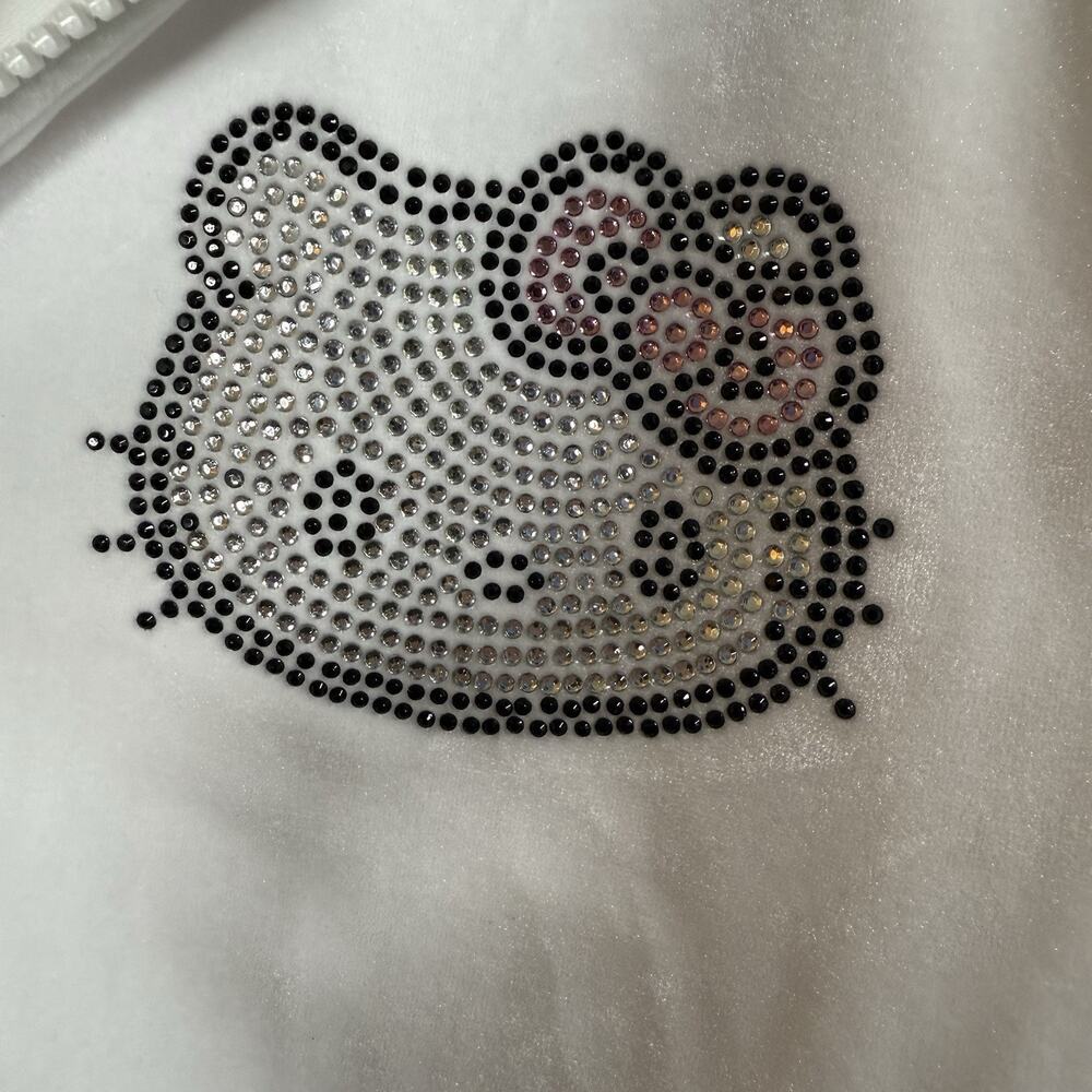 Hello Kitty White Velvet Full Zip Crop Hoodie Novelty Rhinestone Hop Hop Sz S